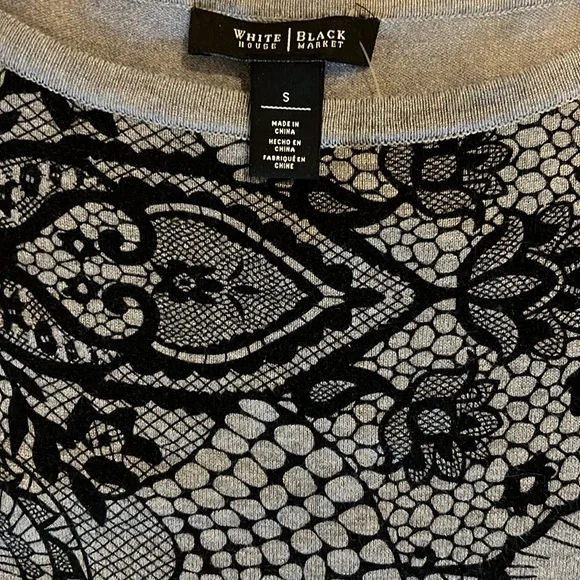 White House Black Market tunic with 3/4 sleeves, scoop neck, embossed lace, S - Picture 2 of 3